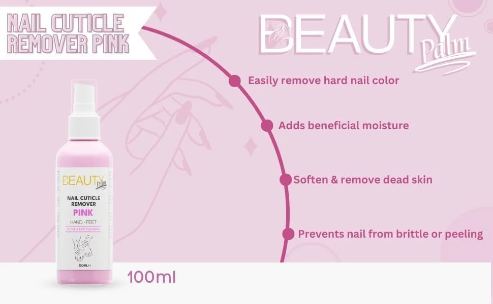 نرم کننده و از بین برنده کوتیکول ناخن بیوتی پالم برای ریموور طراحی ناخن، ریموور فوری، تقویت کننده ناخن، برای تمیز کردن و مراقبت از کوتیکول، محافظ ناخن مانیکور و پدیکور (100 میلی لیتر، صورتی)