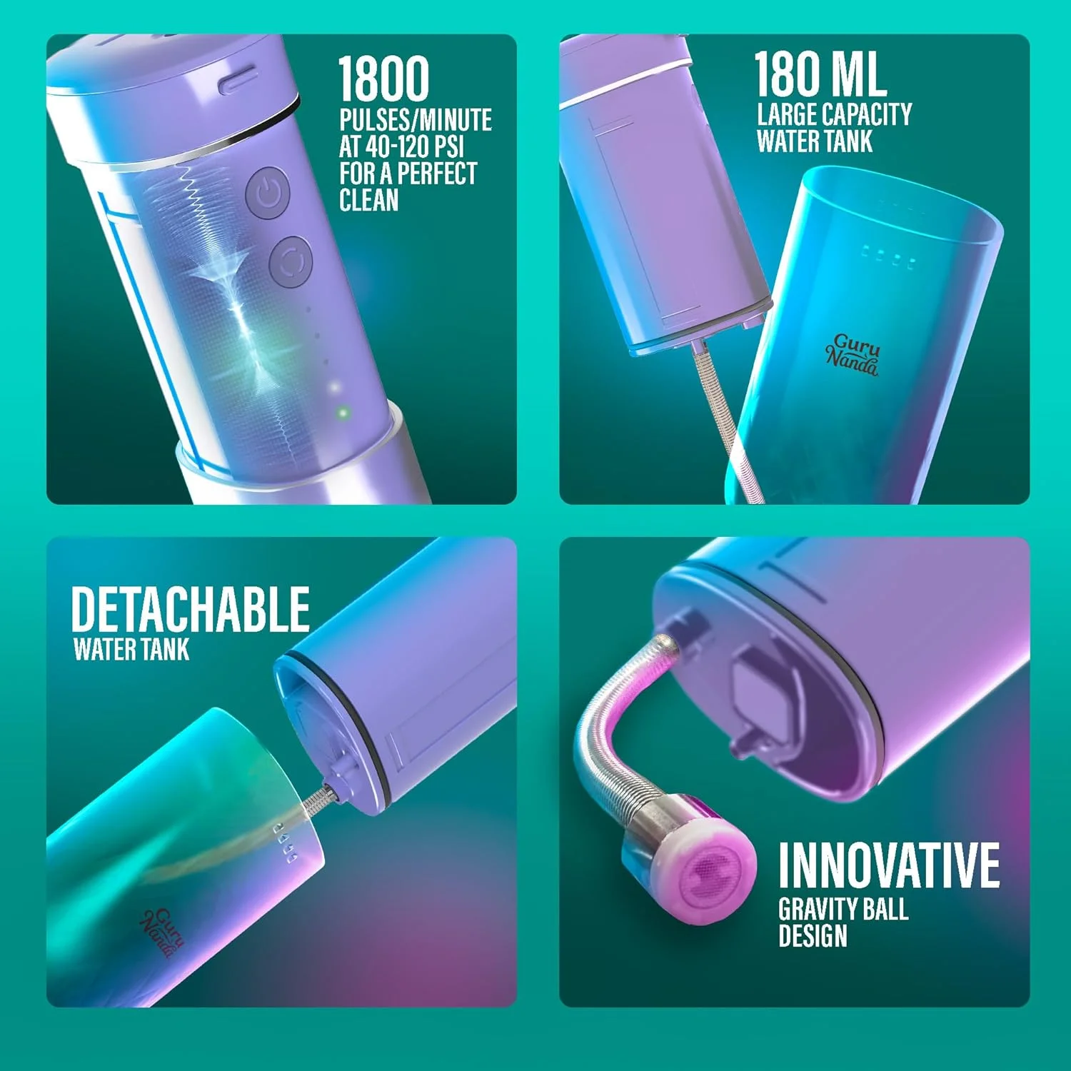 واتر فلاسر دندان GuruNanda جمع و جور، سایز مسافرتی قابل حمل، دارای مخزن تاشو 180 میلی لیتری، تایمر هوشمند، 4 حالت نخ دندان کشی - اسطوخودوس واتر فلاسر دندان GuruNanda جمع و جور، سایز مسافرتی قابل حمل، دارای مخزن تاشو 180 میلی لیتری، تایمر هوشمند، 4 حالت نخ دندان کشی - اسطوخودوس