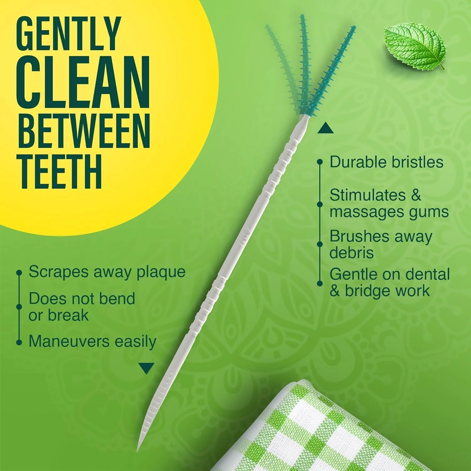 خلال دندان و برس بین دندانی 2 در 1 GuruNanda - دارای برس های لاستیکی نرم برای از بین بردن پلاک و بهبود بهداشت دهان و دندان، همراه با یک جعبه مسافرتی برای استفاده در حال حرکت، 60 عدد