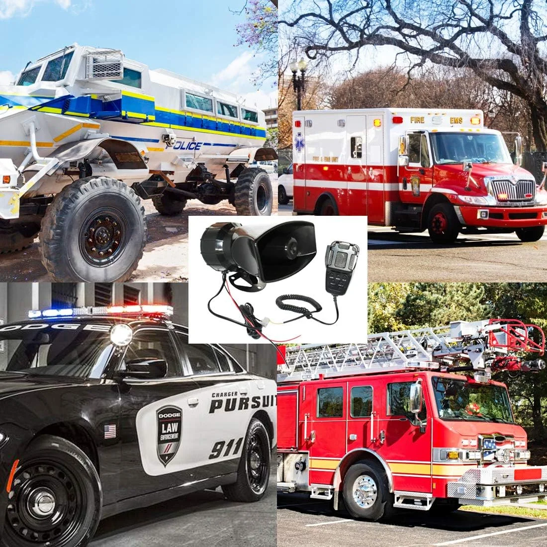 بلندگوی آژیر خودرو MIRKOO، ۱۲ ولت، ۱۰۰ وات، ۷ صدا، همراه با میکروفون، سیستم PA، آژیر هشدار اضطراری بلند، آمپلی فایر بوق با صدای آژیر، آلارم آتش، آمبولانس، ترافیک، پلیس و غیره.