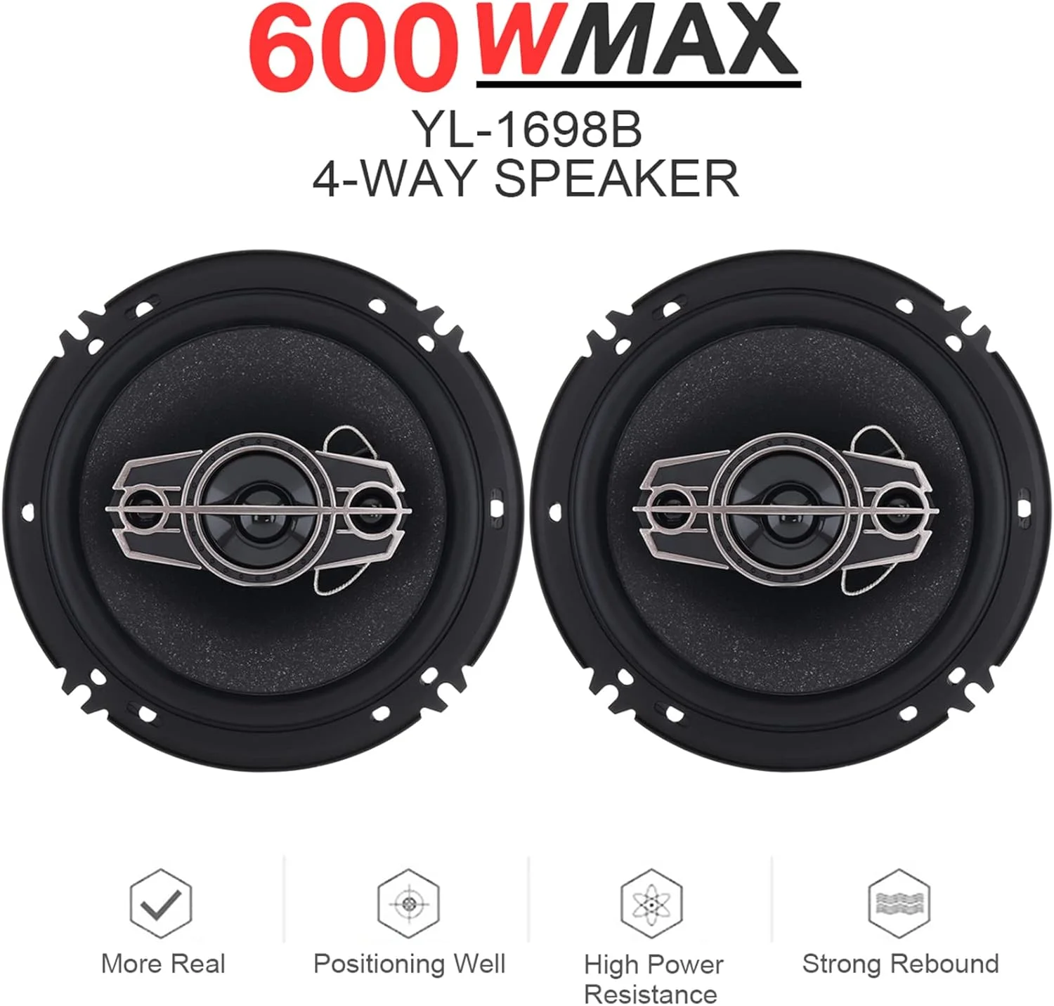 یک جفت بلندگوی درب خودروی 6 اینچی Labymos، حداکثر 600 وات، 4 راهه، طیف کامل o، توییتر، بلندگوهای کواکسیال