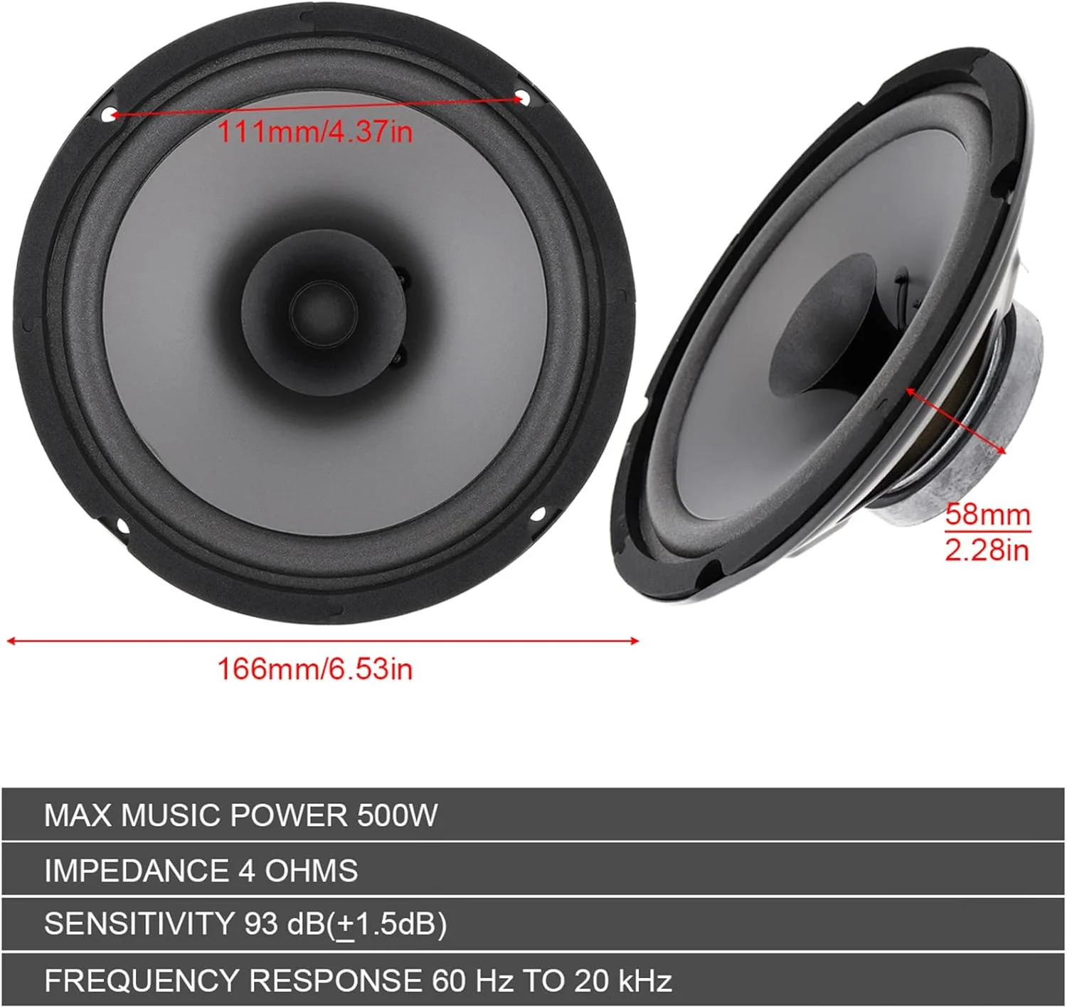 بلندگوی کواکسیال HiFi خودرو Labymos، 6 اینچ، 500 وات، مناسب درب خودرو، استریو موسیقی اتومبیل، بلندگوهای فرکانس کامل