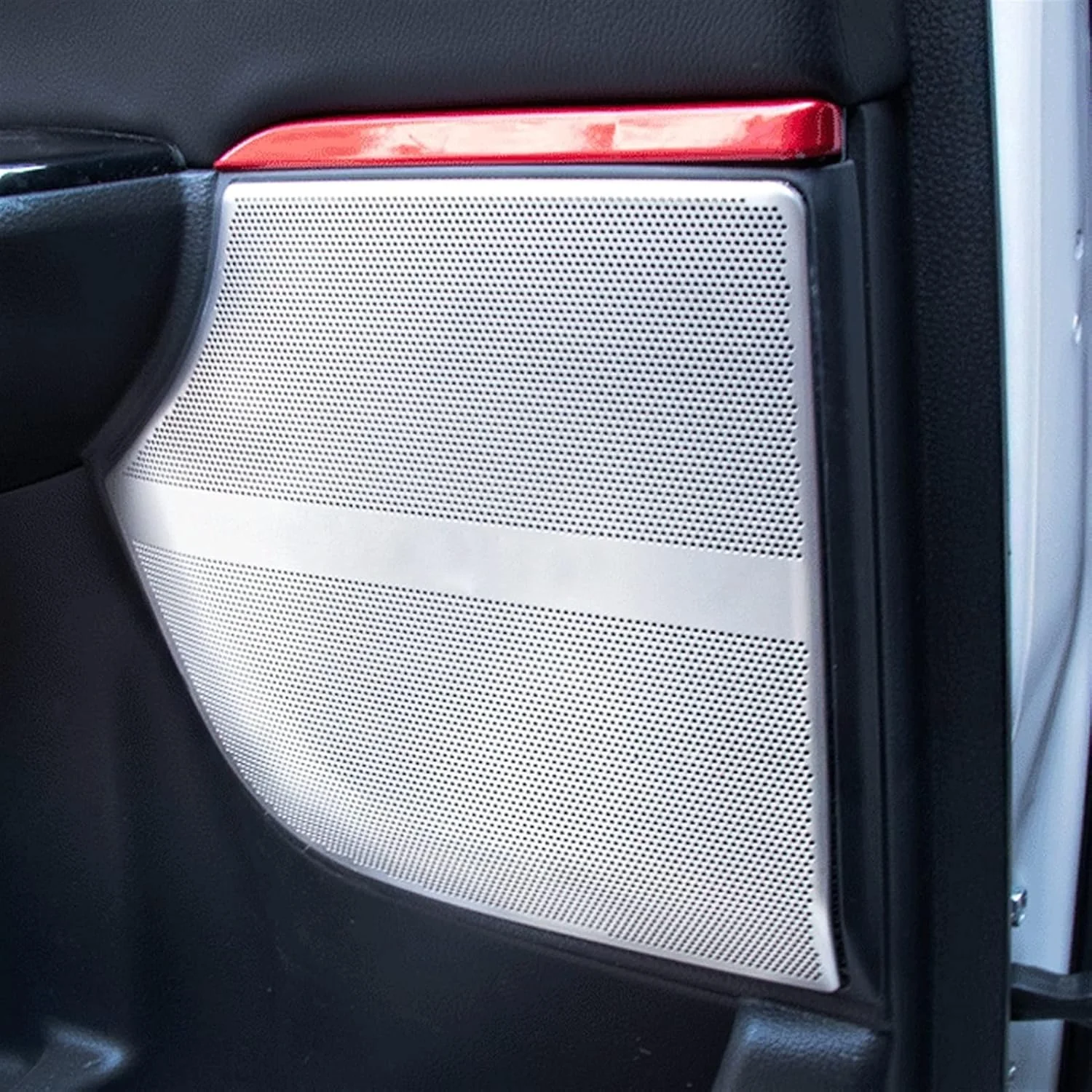 روکش قاب بلندگوی درب خودرو KUVISA از جنس استیل ضد زنگ، تریم قاب استیکر، لوازم جانبی داخلی CR-V نسل پنجم 2017-2020، محافظ روکش بلندگوی خودرو (مشکی با لوگو)