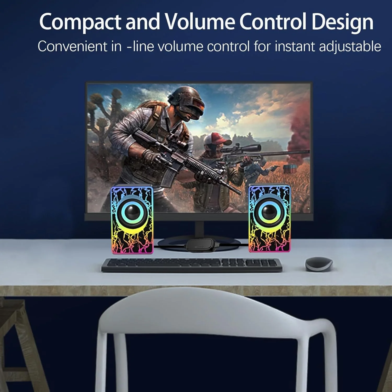 اسپیکر کامپیوتر KASTWAVE، اسپیکرهای RGB برای کامپیوتر رومیزی، اسپیکرهای گیمینگ قابل حمل 2.0 با تغذیه USB با نور LED رنگارنگ، ساندبار اسپیکر چند رسانه ای کوچک با ورودی Aux 3.5 میلی متری برای مانیتورهای تلویزیون لپ تاپ