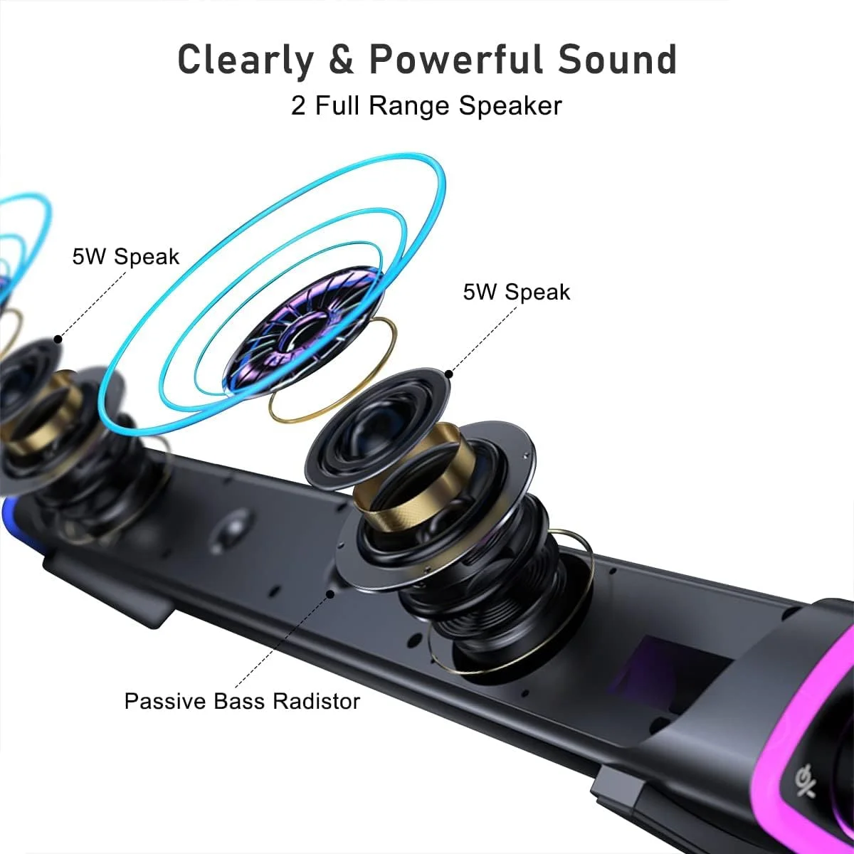 اسپیکر کامپیوتر KASTWAVE، ساندبار سیم دار USB با بلوتوث V5.3، چراغ های RGB رنگارنگ با دکمه سوئیچ، ساندبار کامپیوتر قابل حمل با صدای فراگیر برای لپ تاپ و تلفن (مشکی) اسپیکر کامپیوتر KASTWAVE، ساندبار سیم دار USB با بلوتوث V5.3، چراغ های RGB رنگارنگ با دکمه سوئیچ، ساندبار کامپیوتر قابل حمل با صدای فراگیر برای لپ تاپ و تلفن (مشکی)