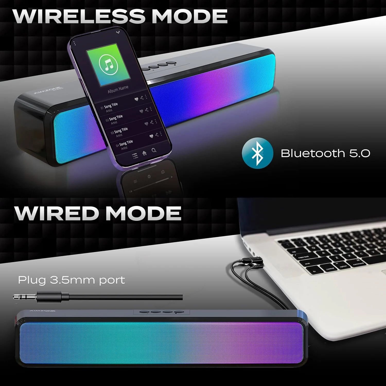 اسپیکر کامپیوتر KASTWAVE، ساندبار گیمینگ RGB Pro، اسپیکر کامپیوتر با نورپردازی پویا، همگام سازی صدا و نور، باطری و تغذیه USB، اتصال BT و Aux 3.5mm اسپیکر کامپیوتر KASTWAVE، ساندبار گیمینگ RGB Pro، اسپیکر کامپیوتر با نورپردازی پویا، همگام سازی صدا و نور، باطری و تغذیه USB، اتصال BT و Aux 3.5mm