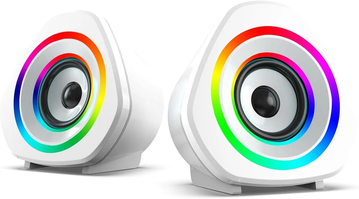 ست اسپیکر خانگی Irovami، اسپیکرهای کامپیوتر رومیزی، اسپیکرهای سیمی 3.5 میلی متری لپ تاپ، جعبه صدای تغذیه شده با USB با چراغ های RGB