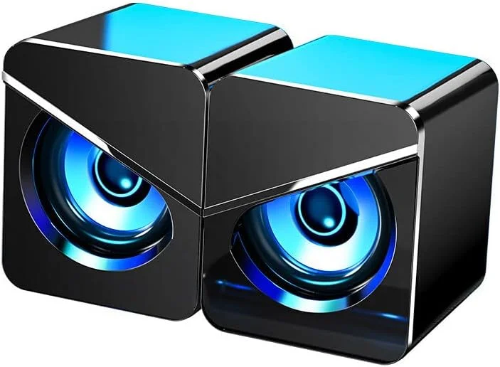 اسپیکر ساب ووفر کامپیوتر Irovami، اسپیکر رومیزی سیم دار USB برای خانه و محل کار با بیس قوی، نورپردازی جذاب و افکت صدای استریو