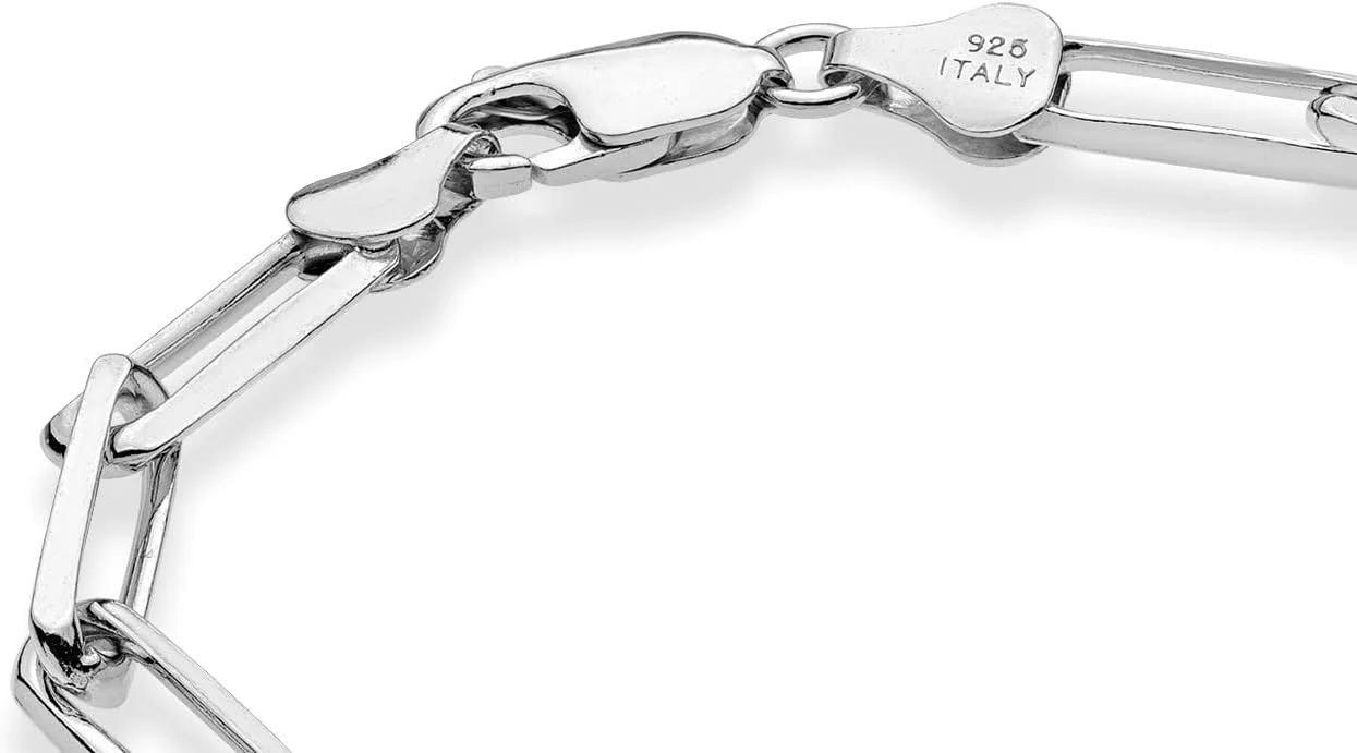 دستبند زنجیری گیره کاغذی 5 میلی متری نقره استرلینگ 925 عیار ایتالیایی میابلا زنانه مردانه، ساخت ایتالیا دستبند زنجیری گیره کاغذی 5 میلی متری نقره استرلینگ 925 عیار ایتالیایی میابلا زنانه مردانه، ساخت ایتالیا