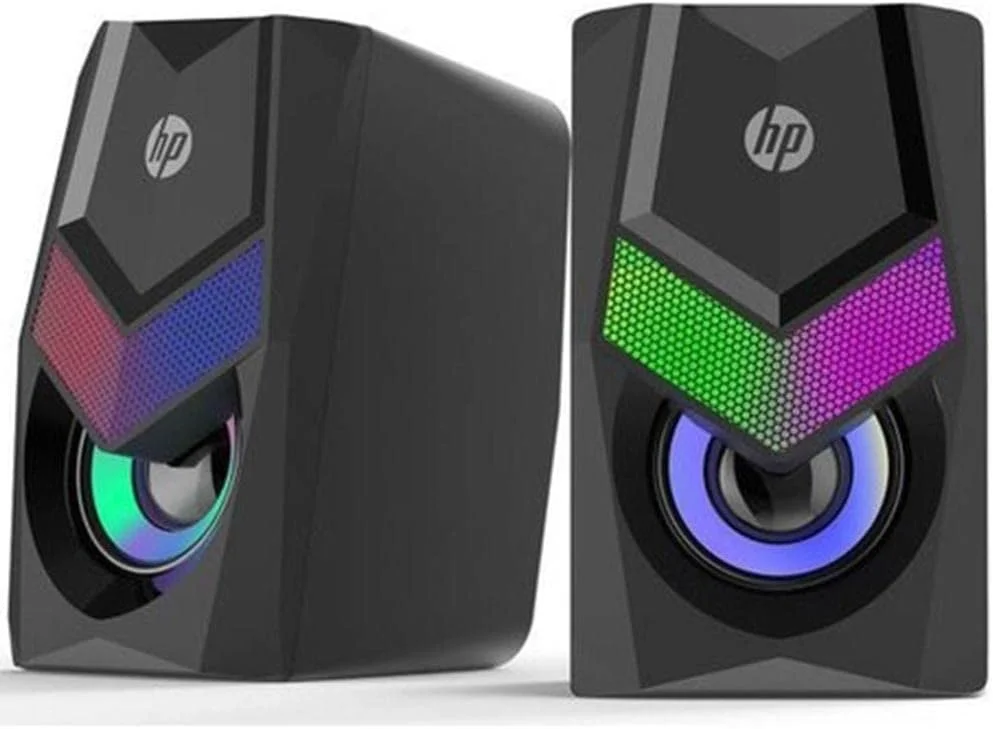 اسپیکر سیمی HP DHE-6000 با نور پس زمینه RGB، پخش کننده صوتی، استریو چند رسانه ای، ساب ووفر مینی 360 صدای فراگیر (مشکی)