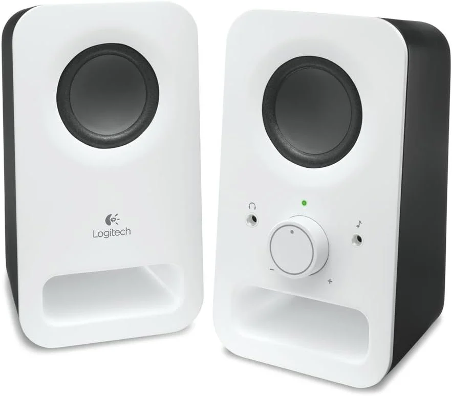 اسپیکر استریو چندرسانه‌ای فشرده Logitech Z150، دوشاخه EU، ورودی صوتی 3.5 میلی‌متری، کنترل‌های یکپارچه، جک هدفون، کامپیوتر/تلفن هوشمند/تبلت/پخش‌کننده موسیقی - سفید برفی