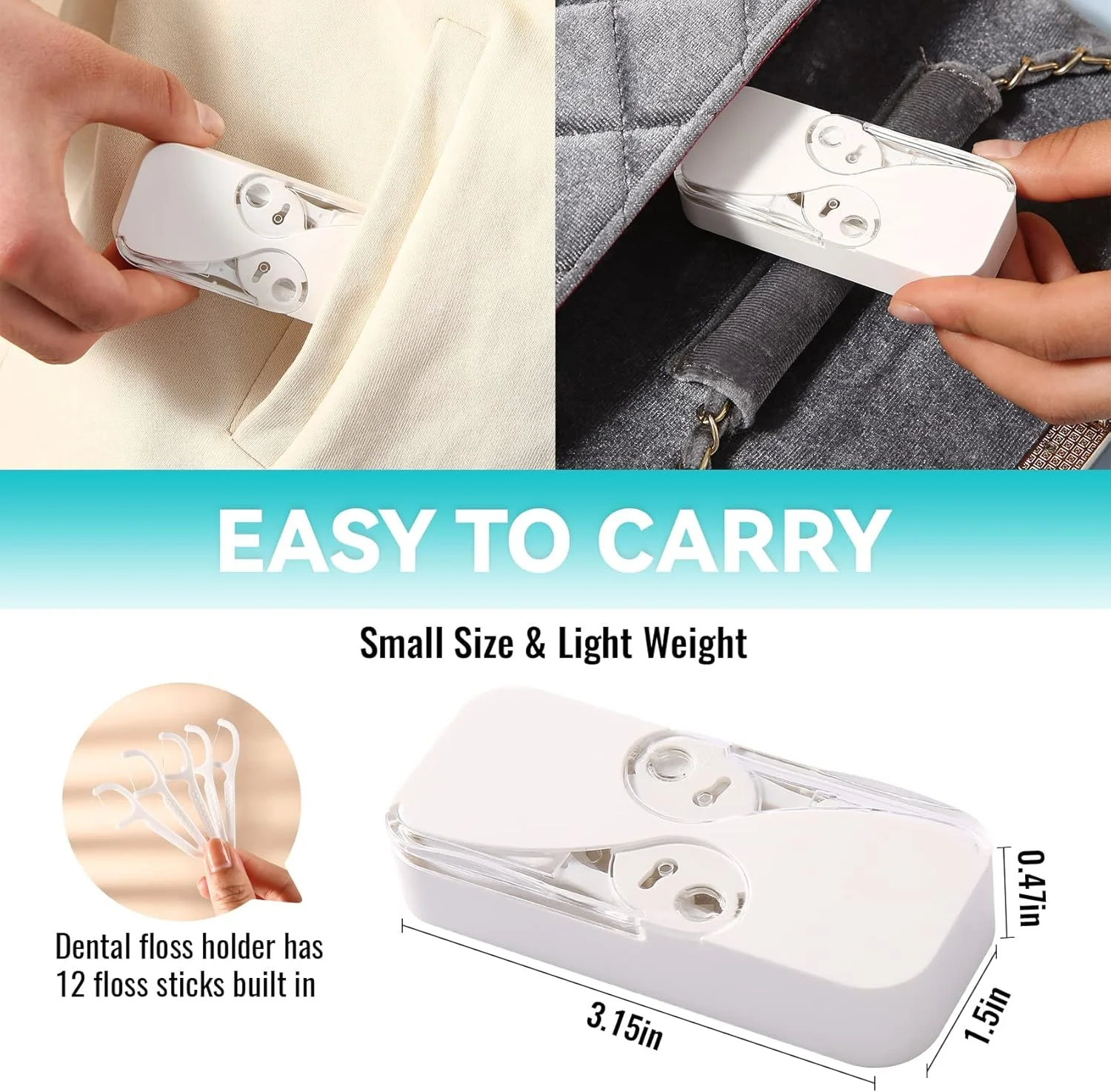 ظرف نخ دندان قابل حمل NALACAL، ظرف نگهدارنده نخ دندان قابل پر کردن مجدد با 48 عدد نخ دندان، سازمان دهنده خودکار نخ دندان، جعبه نخ دندان مسافرتی برای تمیز کردن دندان (بسته 4 عددی)