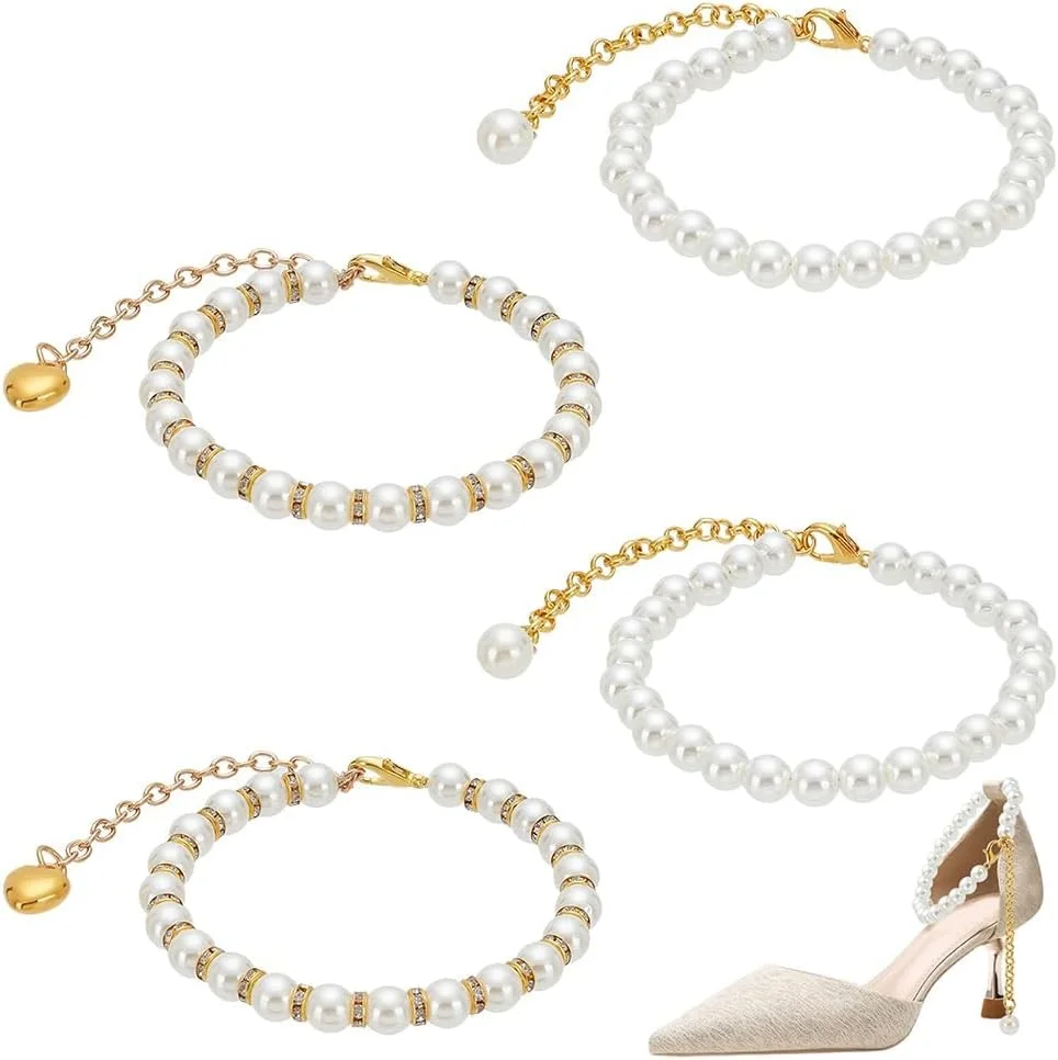 2 Pairs Pearl Shoe Straps for Women, Detachable 8.6 Inch Beaded Imitation Pearl Foot Anklets, Elegant Decorative Shoe Laces for High Heels, Sandals, Holding Loose Shoes Securely 2 Pairs Pearl Shoe Straps for Women, Detachable 8.6 Inch Beaded Imitation Pearl Foot Anklets, Elegant Decorative Shoe Laces for High Heels, Sandals, Holding Loose Shoes Securely