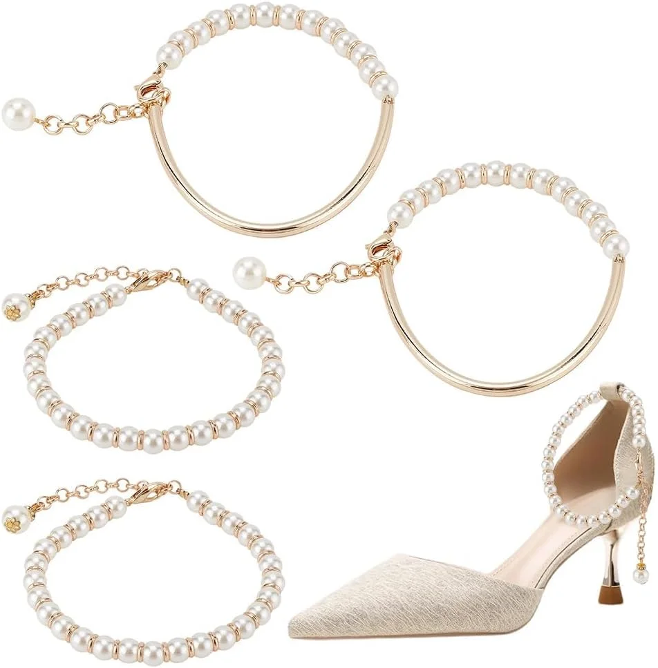 4pcs Pearl Beaded Shoe Straps, for High Heels, Detachable Decorative Anklets, Anti-Slip Heel Bands, Removable Shoe Lace Replacement, Elegant Adjustable Straps to Secure Loose Shoes 4pcs Pearl Beaded Shoe Straps, for High Heels, Detachable Decorative Anklets, Anti-Slip Heel Bands, Removable Shoe Lace Replacement, Elegant Adjustable Straps to Secure Loose Shoes