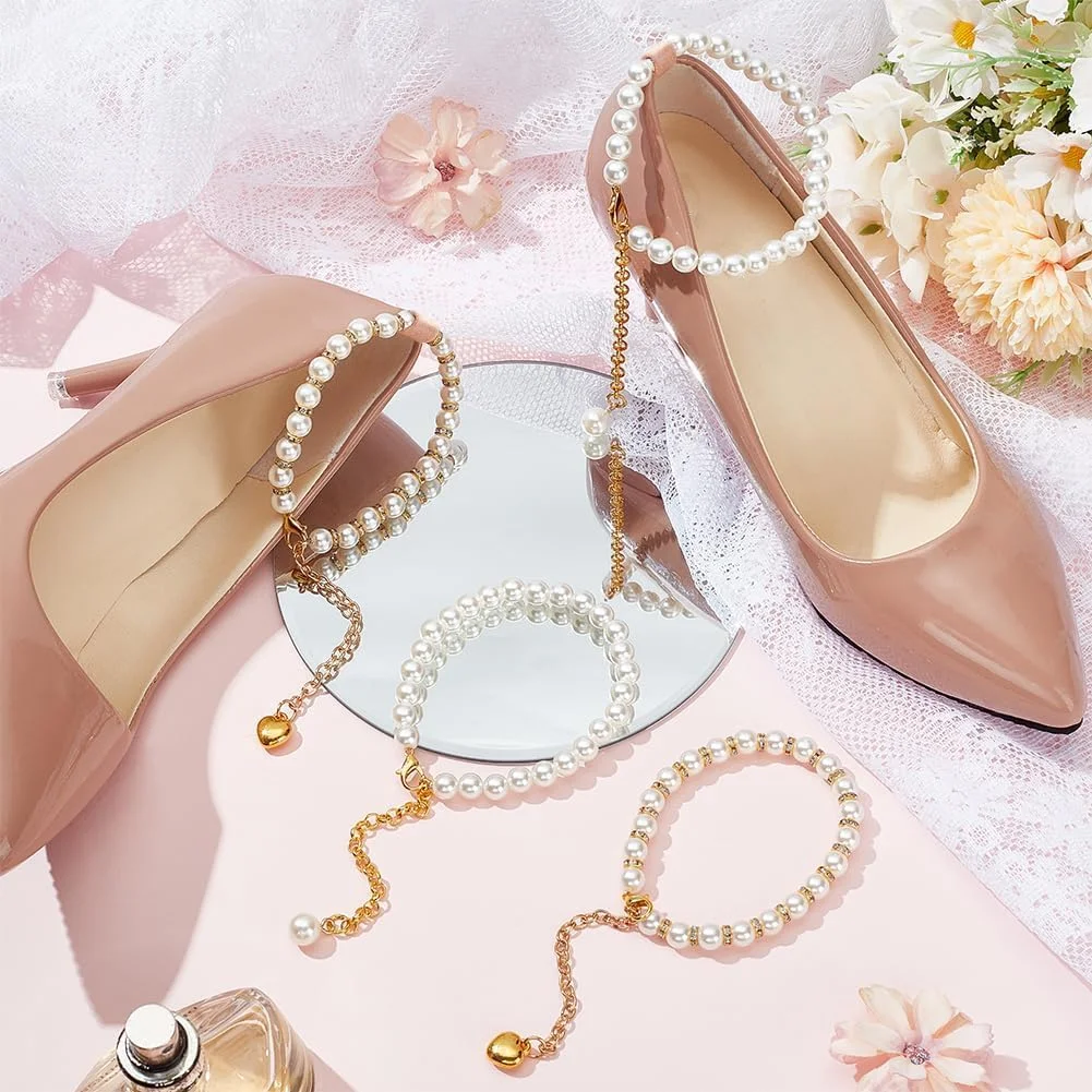 2 Pairs Pearl Shoe Straps for Women, Detachable 8.6 Inch Beaded Imitation Pearl Foot Anklets, Elegant Decorative Shoe Laces for High Heels, Sandals, Holding Loose Shoes Securely 2 Pairs Pearl Shoe Straps for Women, Detachable 8.6 Inch Beaded Imitation Pearl Foot Anklets, Elegant Decorative Shoe Laces for High Heels, Sandals, Holding Loose Shoes Securely