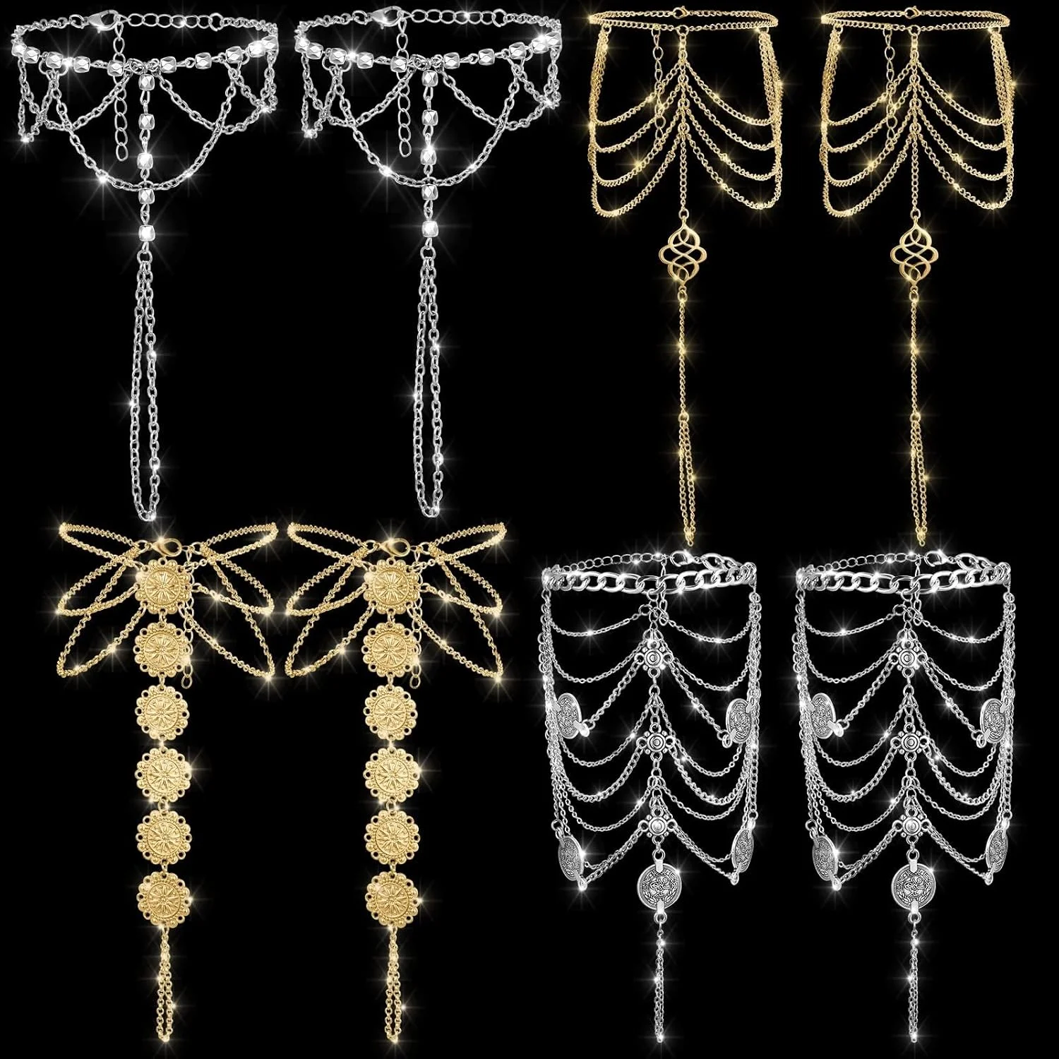 پابند پا برهنه، 4 جفت پابند صندل پا برهنه زنانه، دستبند زنجیره ای منگوله دار بوهو برای ساحل تابستانی، عروسی، جشنواره، مجموعه لوازم جانبی جواهرات سکه ای چند زنجیره ای پابند پا برهنه، 4 جفت پابند صندل پا برهنه زنانه، دستبند زنجیره ای منگوله دار بوهو برای ساحل تابستانی، عروسی، جشنواره، مجموعه لوازم جانبی جواهرات سکه ای چند زنجیره ای