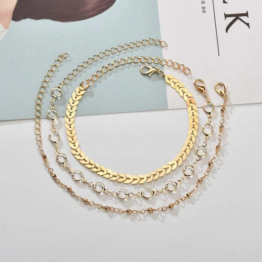 خلخال سه لایه KASTWAVE، خنک برای تابستان، مهره های گرد، آویز برگ کوچک، مناسب بانوان و دختران خلخال سه لایه KASTWAVE، خنک برای تابستان، مهره های گرد، آویز برگ کوچک، مناسب بانوان و دختران