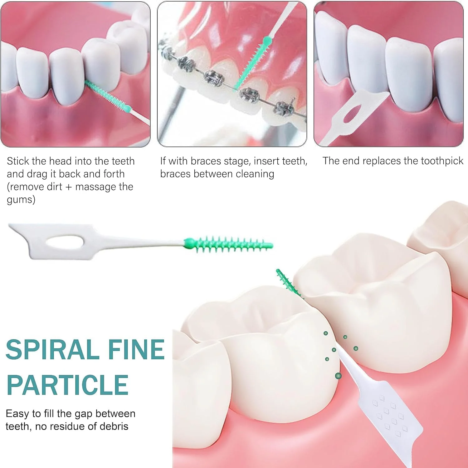 NALACAL 200 عدد خلال دندان سیلیکونی نرم قابل حمل - برس های نرم خلال دندان برای تمیز کردن دندان، ابزار مراقبت از دهان برای بزرگسالان و کودکان (سبز)