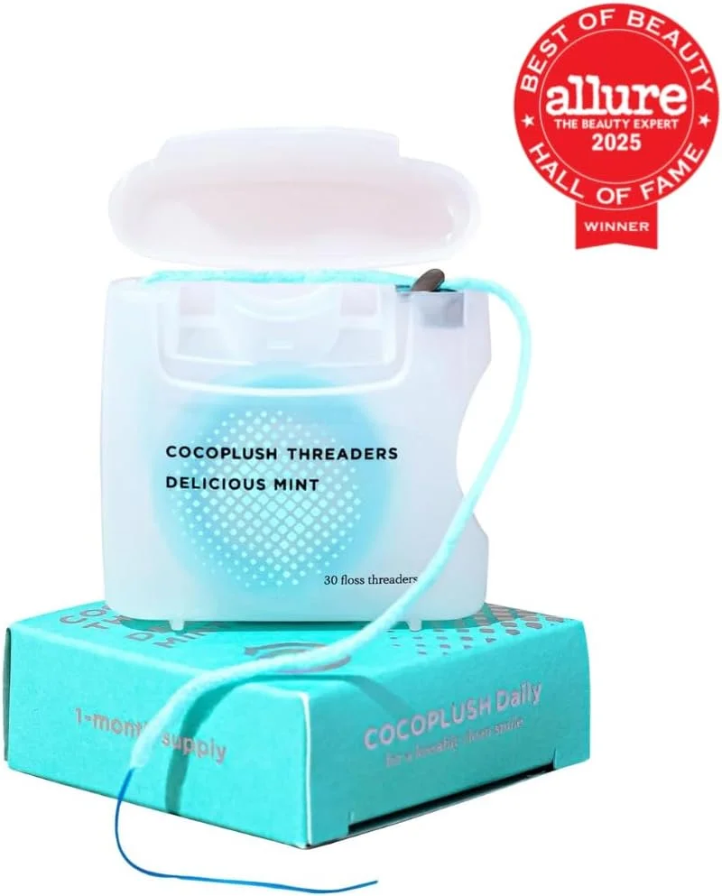 نخ دندان CocoPlush Cocofloss، نخ دندان برای ایمپلنت، بریج و ارتودنسی، نعناع، موم اندود، مراقبت از دهان و دندان طراحی شده توسط دندانپزشک با روغن نارگیل، 30 عدد در هر بسته
