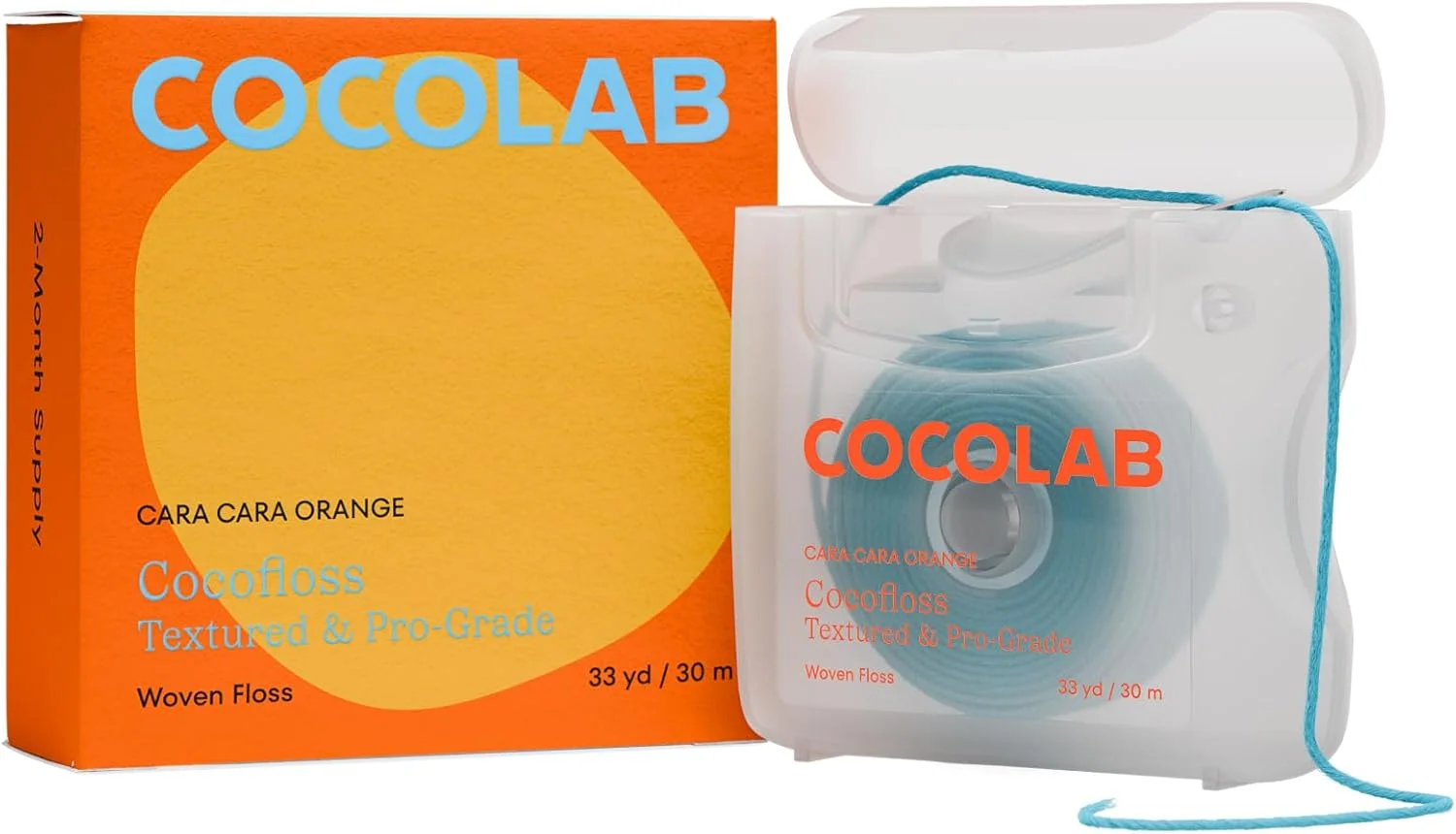 نخ دندان بافته شده Cocofloss، مراقبت از دهان و دندان طراحی شده توسط دندانپزشک، رایحه پرتقال، موم دار، منبسط شونده، نخ دندان مناسب کودکان با روغن نارگیل، 1 قرقره (30 متر)