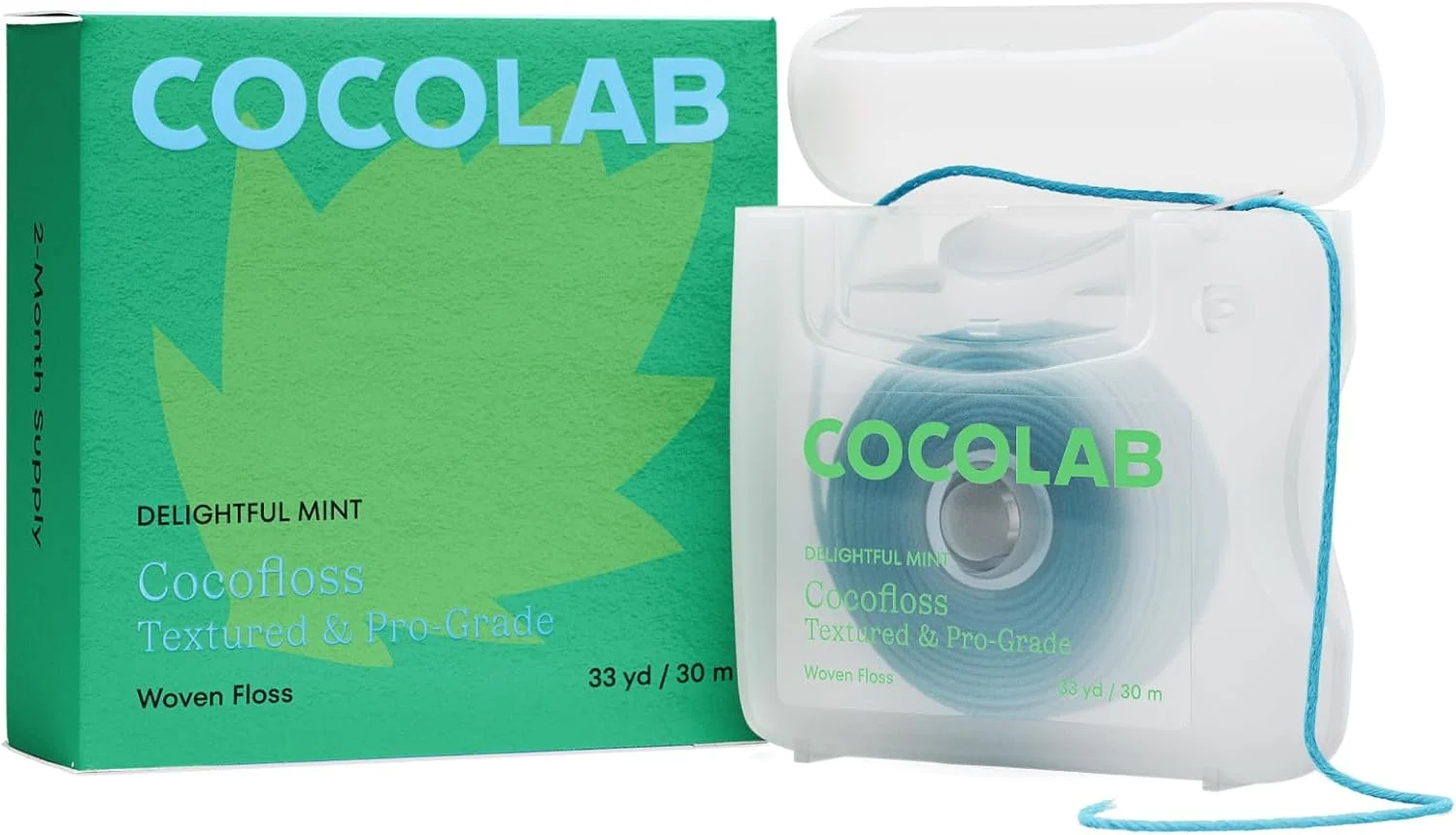 نخ دندان بافته شده Cocofloss، مراقبت از دهان طراحی شده توسط دندانپزشک، نعناع، موم زده، منبسط شونده، وگان، نخ دندان رشته ای مناسب برای کودکان با روغن نارگیل، 1 قرقره (30 متر)