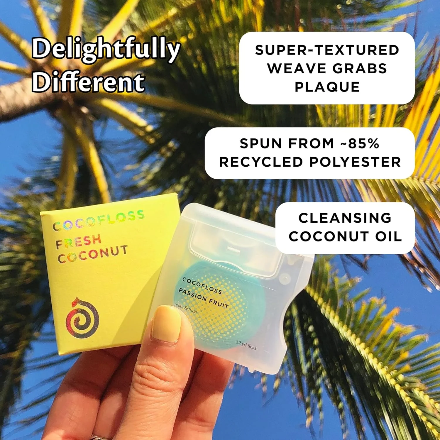 نخ دندان لوکس آغشته به روغن نارگیل کوکوفلوس | طراحی شده توسط دندانپزشک | وگان، بدون تست حیوانی و بدون گلوتن | مهمانی نخ دندان برای آقایان و بانوان | 3 عدد (30 متر)