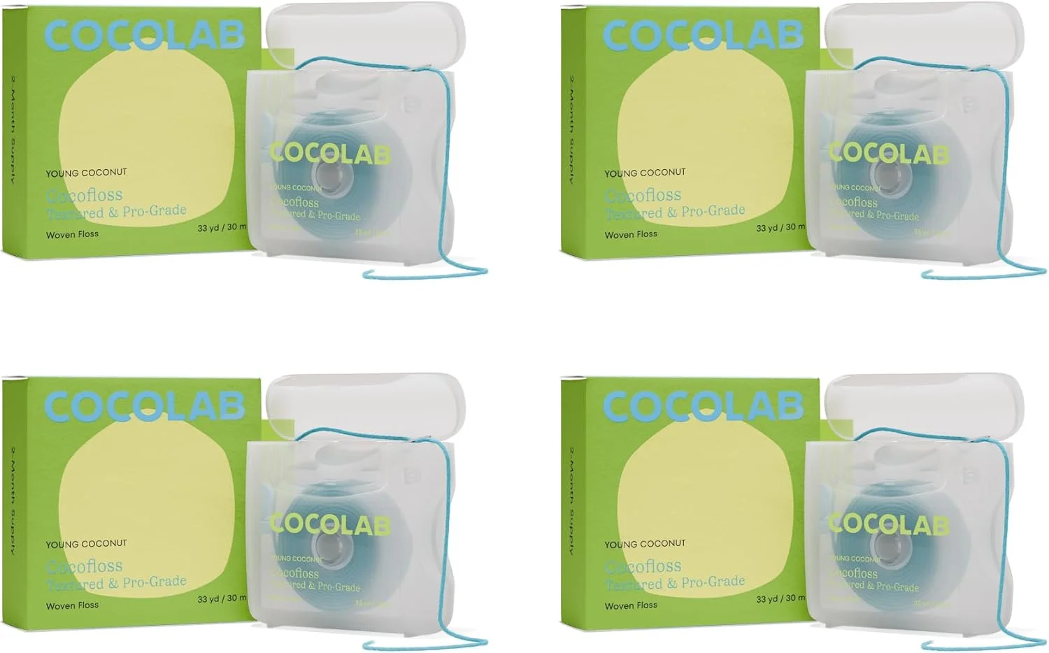 نخ دندان بافته شده کوکولب، مراقبت از دهان طراحی شده توسط دندانپزشک، رایحه نارگیل، موم دار، منبسط شونده، نخ دندان سازگار با کودکان با روغن نارگیل، 4 عدد (هر کدام 30 متر)
