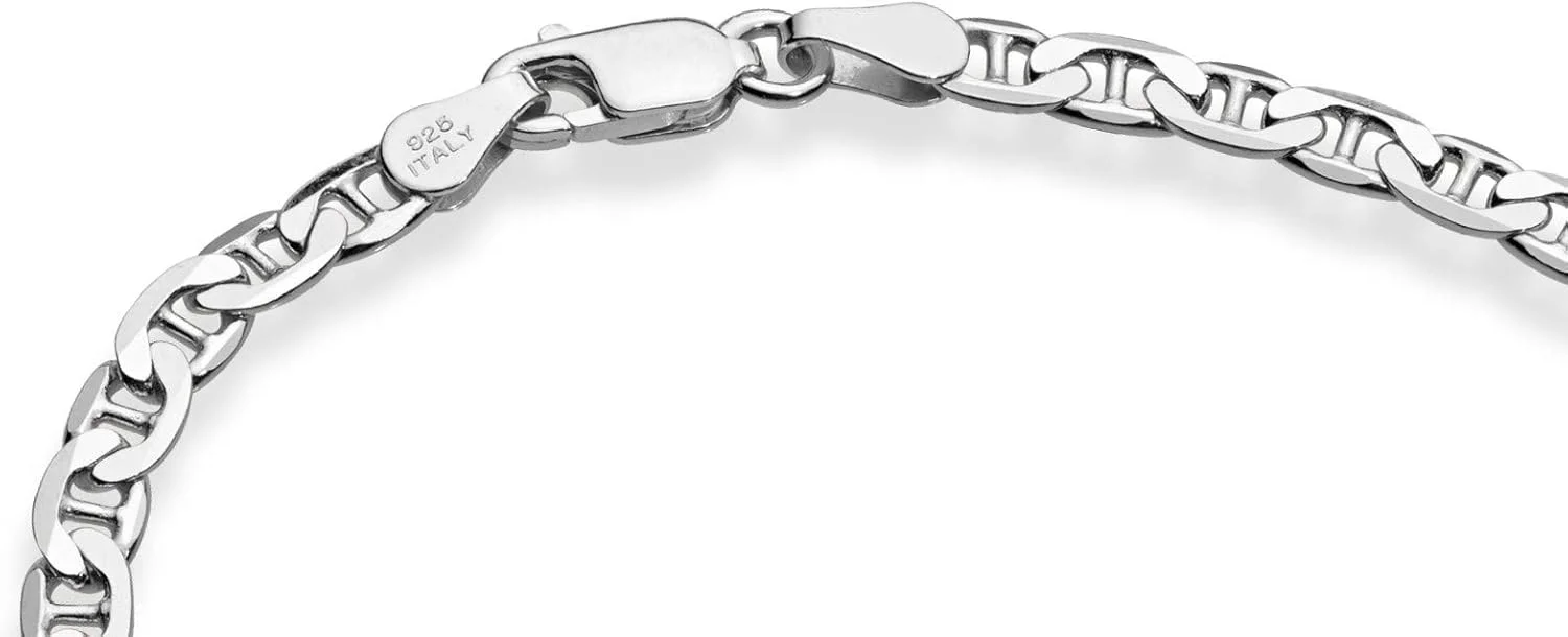 میابلا پابند زنجیری نقره استرلینگ 925 ایتالیایی، طرح مارینر، برش الماس، 3 و 4 میلی متر، مناسب برای زنان، ساخت ایتالیا