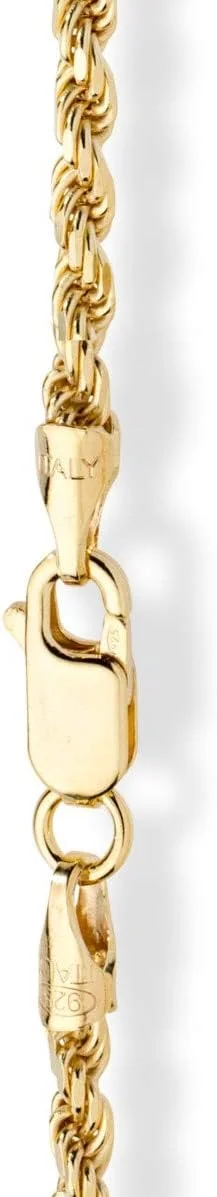 میابلا پابند زنجیری طنابی با روکش طلای 18 عیار روی نقره استرلینگ ایتالیایی 925، برش الماس، 2 و 3 میلی متر، مناسب برای زنان، ساخت ایتالیا