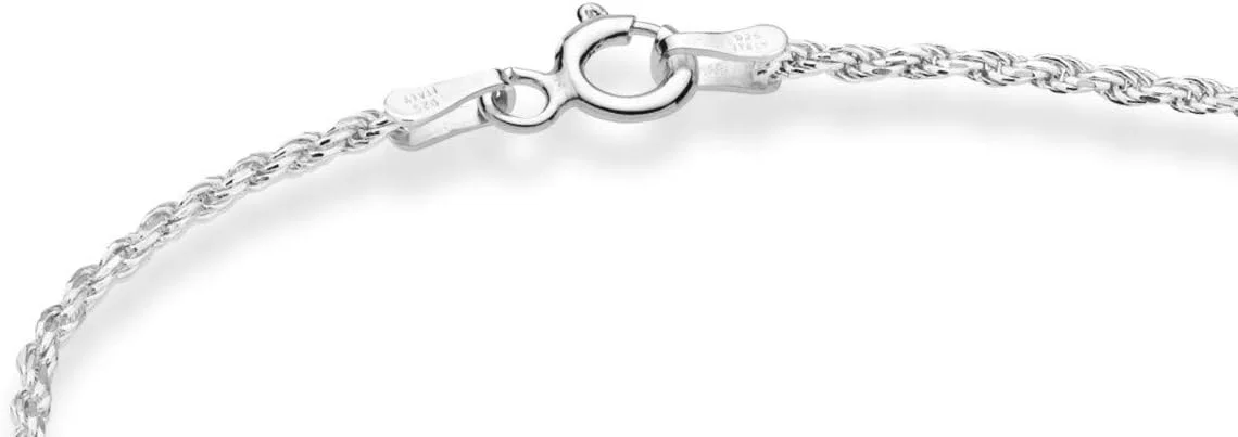 میابلا پابند زنجیری طنابی بافتنی نقره استرلینگ 925 عیار، برش الماسه، 1.5 میلی متر، مناسب برای زنان، ساخت ایتالیا میابلا پابند زنجیری طنابی بافتنی نقره استرلینگ 925 عیار، برش الماسه، 1.5 میلی متر، مناسب برای زنان، ساخت ایتالیا
