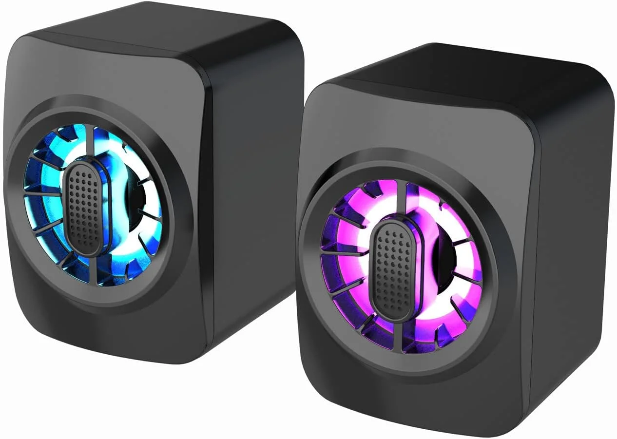 اسپیکر کامپیوتر Irovami A1، اسپیکر مینی قابل حمل RGB، اسپیکر سیمی 3.5 میلی متری با تغذیه USB، جعبه صدای 6 واتی ساب ووفر با کنترل برای لپ تاپ، کامپیوتر رومیزی، تبلت، کامپیوتر شخصی و تلفن هوشمند