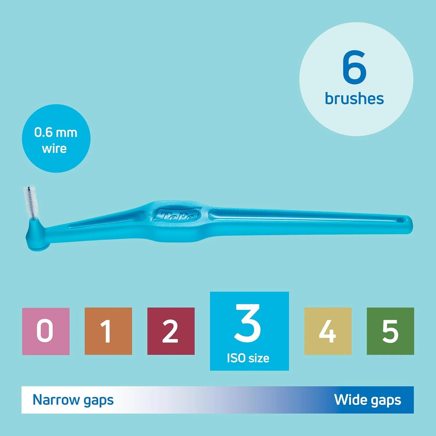برس بین دندانی زاویه دار TePe، آبی، 0.6 میلی متر/ISO 3، 6 عدد، از بین برنده پلاک، تمیز کردن آسان و موثر بین دندان ها، نخ دندان برای فضاهای کوچک، بسته کارتنی