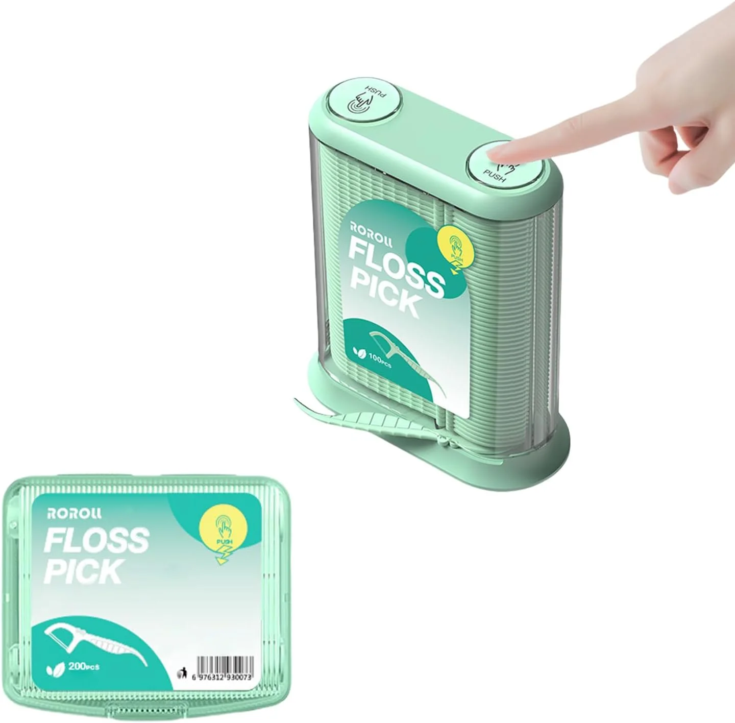 نخ دندان کمانی DMG TECH، ۱۰۰ عدد (به همراه ۲۰۰ عدد یدکی) - نخ دندان دو خطه با طعم نعناع به همراه محفظه سبز رنگ | محلول بهداشتی و قابل حمل برای تمیز کردن دندان