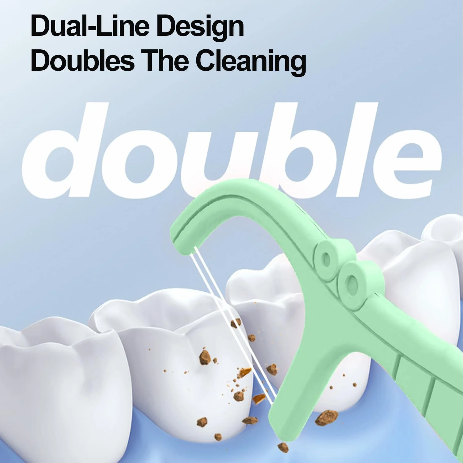 نخ دندان کمانی DMG TECH، ۱۰۰ عدد (به همراه ۲۰۰ عدد یدکی) - نخ دندان دو خطه با طعم نعناع به همراه محفظه سبز رنگ | محلول بهداشتی و قابل حمل برای تمیز کردن دندان