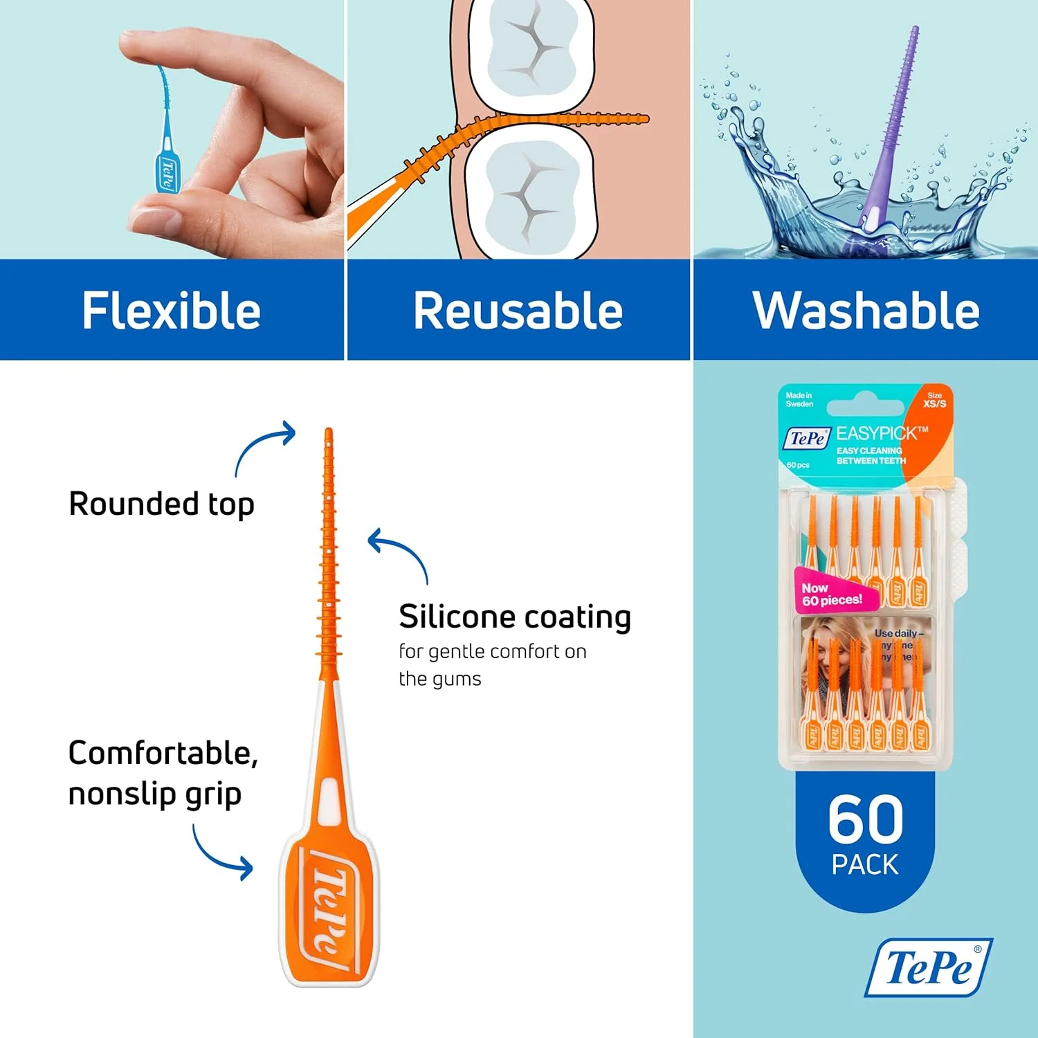 نخ دندان دسته دار TePe، خلال دندان، نخ دندان، EasyPicks XS/S، نارنجی، بسته 60 عددی نخ دندان دسته دار TePe، خلال دندان، نخ دندان، EasyPicks XS/S، نارنجی، بسته 60 عددی