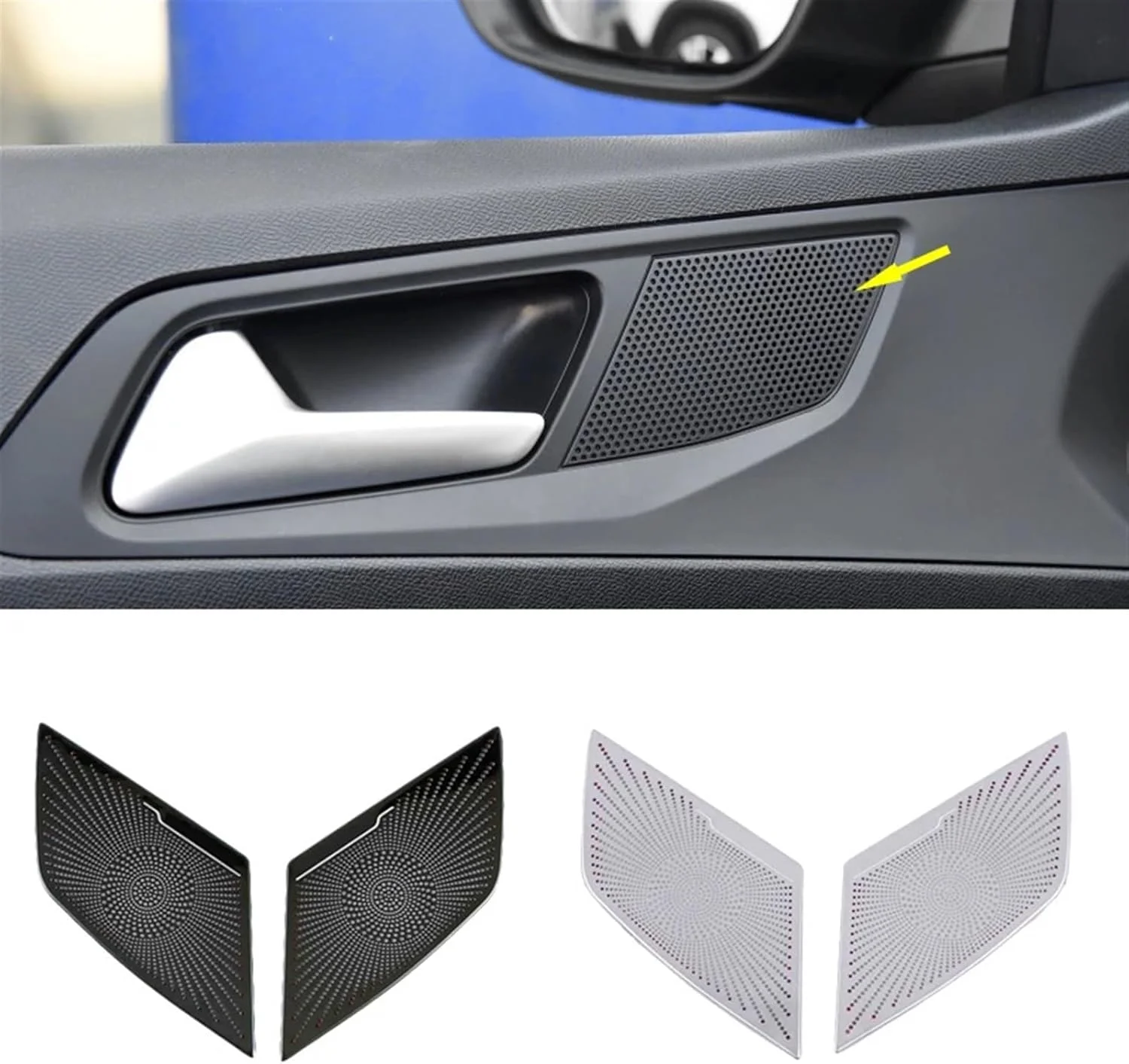 KUVISA برای پژو 408 مدل 2010-2019 2016 2017 2018، روکش قاب بلندگوی درب خودرو، تریم کروم بلندگو، برچسب محافظ بلندگوی داخلی خودرو (نقره ای)