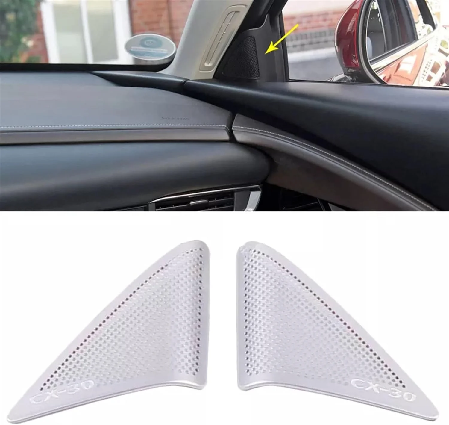 KUVISA برای مزدا، CX-30 CX 30 CX30 2020 لوازم جانبی خودرو ستون جلویی سقف بوق هود پوشش بلندگو قاب تزئینی پولک محافظ پوشش بلندگوی خودرو (مشکی)