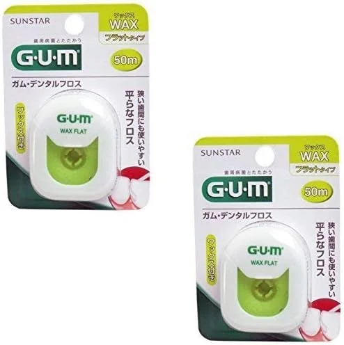 نخ دندان موم دار GUM (خرید عمده) 50 متری مدل Flat Type، بسته 2 عددی