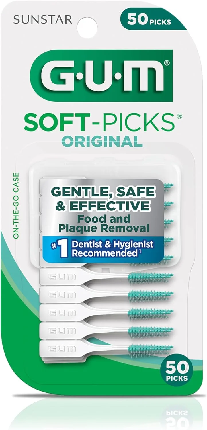 GUM Soft-Picks Original، خلال دندان های آسان برای استفاده برای تمیز کردن دندان ها و سلامت لثه، برس های بین دندانی یکبار مصرف با کیف حمل مناسب، خلال دندان های توصیه شده توسط دندانپزشک، 50 عدد (6 بسته) GUM Soft-Picks Original، خلال دندان های آسان برای استفاده برای تمیز کردن دندان ها و سلامت لثه، برس های بین دندانی یکبار مصرف با کیف حمل مناسب، خلال دندان های توصیه شده توسط دندانپزشک، 50 عدد (6 بسته)
