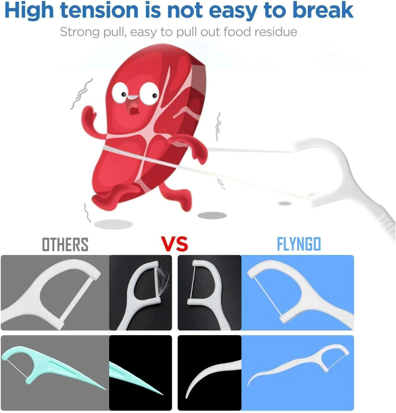 مجموعه 50 عددی نخ دندان پلاستیکی FLYNGO 3 در 1 برای تمیز کردن دندان ها، تنفس تازه و لثه های سالم (سفید)