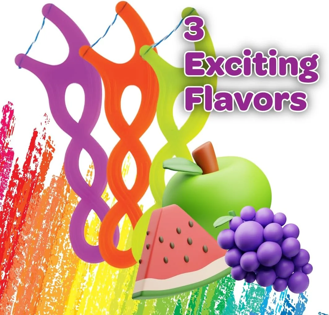 نخ دندان کودکان GUM-857R Crayola Twistables، روکش فلوراید، طعم میوه های پیچیده، 3 سال به بالا، 75 عدد (بسته 4 عددی)