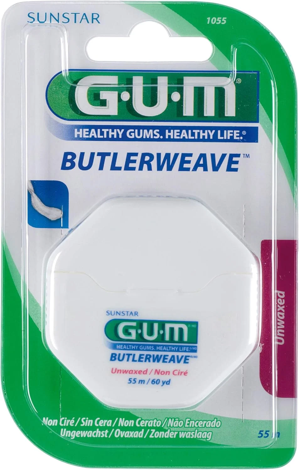 نخ دندان بافته شده بدون موم GUM، طول 55 متر