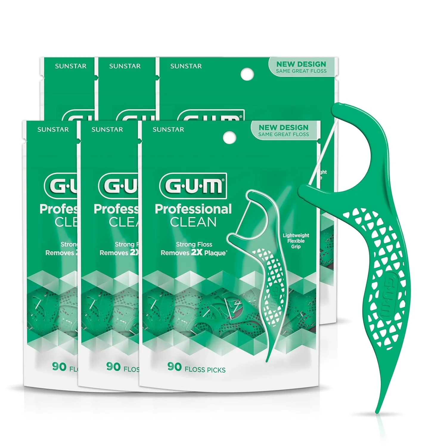 نخ دندان کمانی حرفه ای GUM - 70942302395، فوق العاده قوی، نعناع تازه، 90 عدد (بسته 6 عددی)
