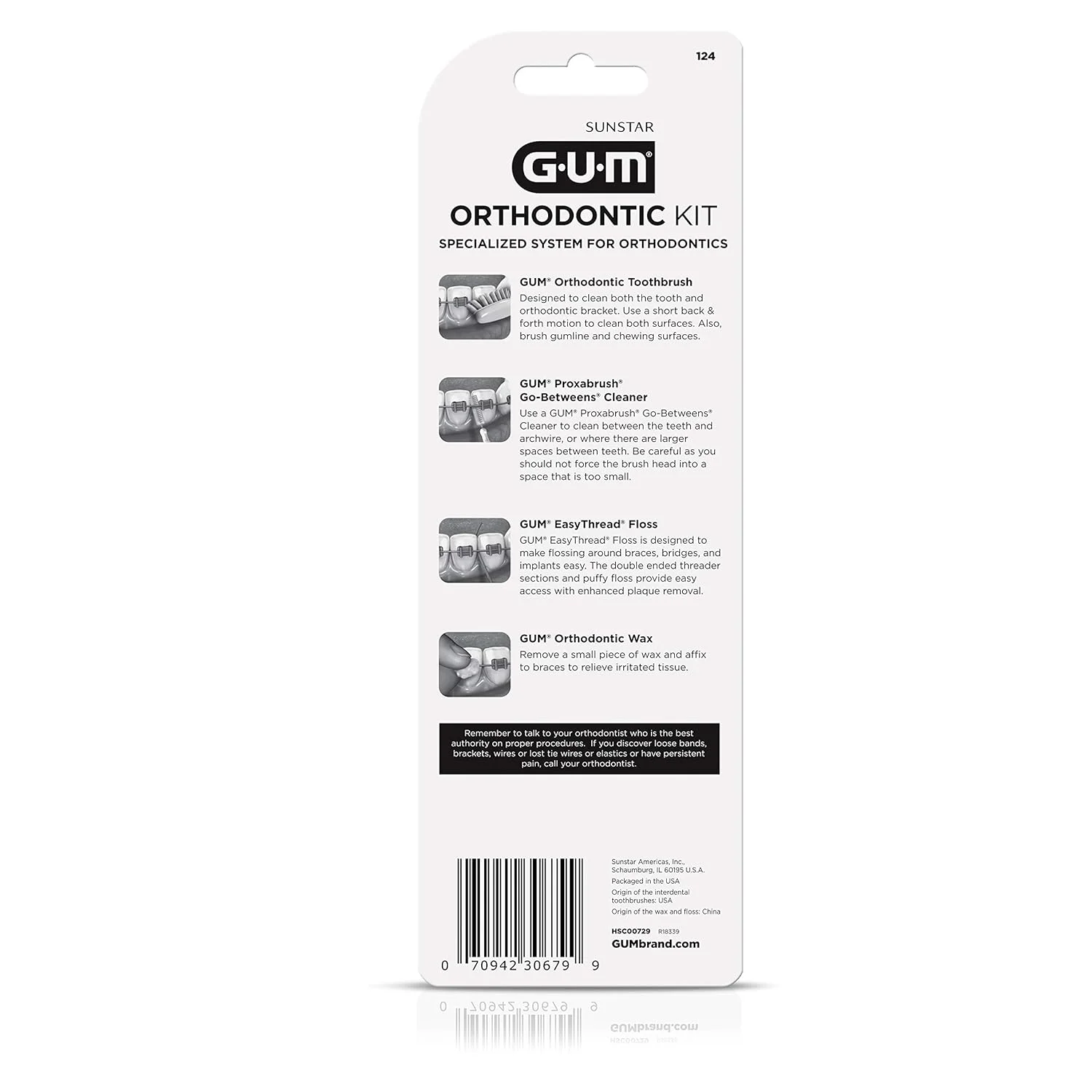 کیت ارتودنسی GUM - 124KK - شامل مسواک ارتودنسی، 3 سایز پراکسی براش، نخ دندان ایزی ترید و موم ارتودنسی نعنایی کیت ارتودنسی GUM - 124KK - شامل مسواک ارتودنسی، 3 سایز پراکسی براش، نخ دندان ایزی ترید و موم ارتودنسی نعنایی