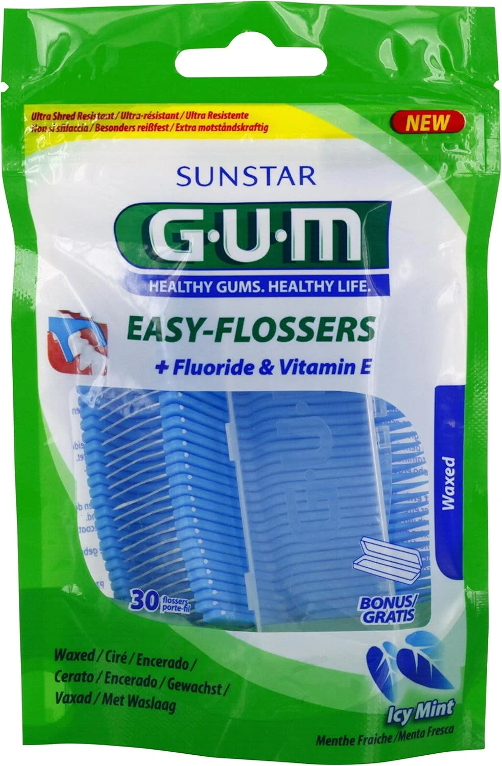 نخ دندان دسته دار ایزی فلاسر GUM، بسته 30 عددی، بسته دوقلو (2 بسته 30 عددی)