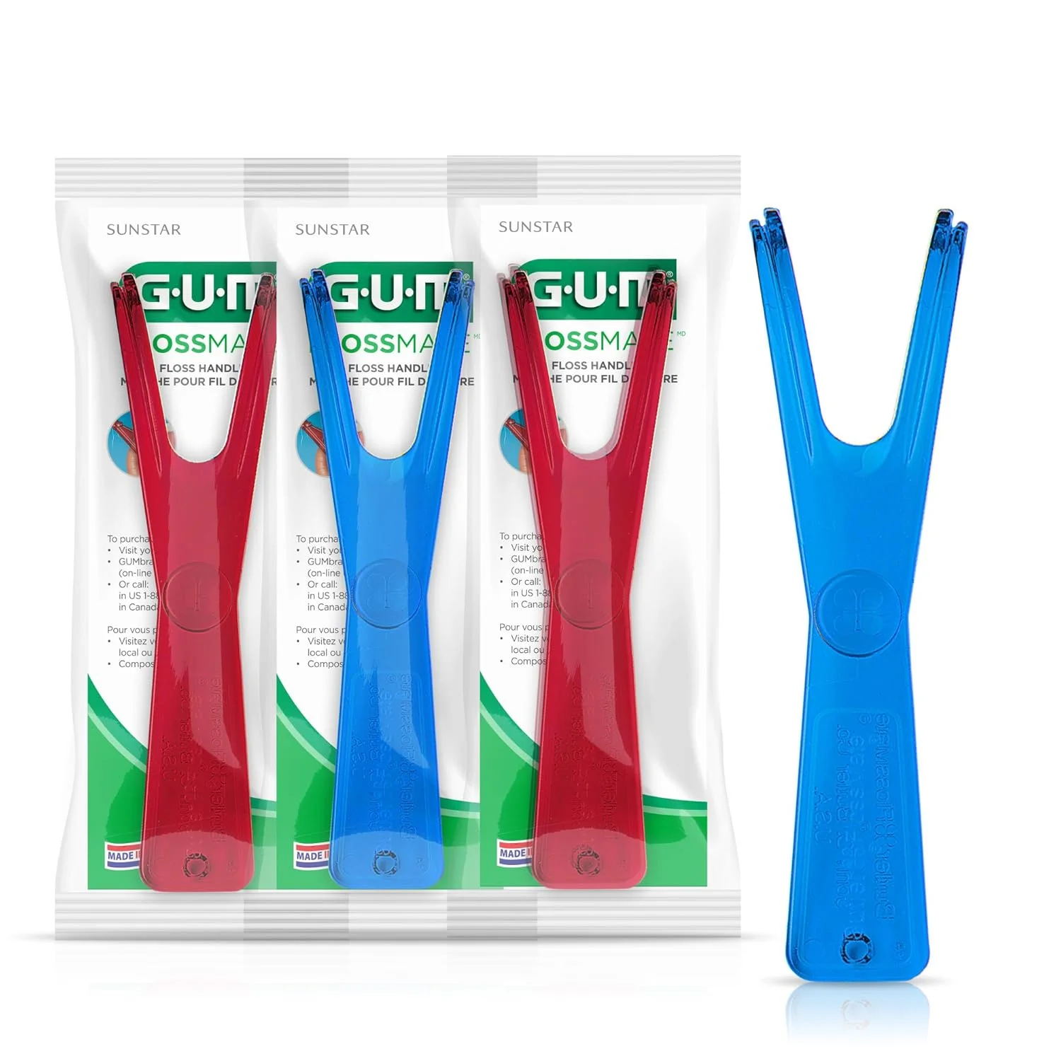 دسته نخ دندان قابل استفاده مجدد GUM Flossmate، سازگار با محیط زیست، انتخاب نخ دندان برای از بین بردن پلاک و سلامت لثه 1 عدد (بسته 3 عددی)
