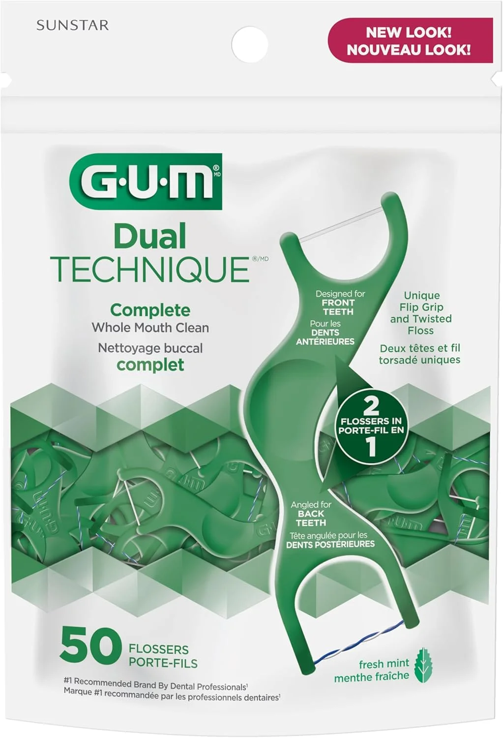 نخ دندان کمکی GUM با تکنیک دوگانه، طعم نعناع، 50 عدد نخ دندان کمکی GUM با تکنیک دوگانه، طعم نعناع، 50 عدد