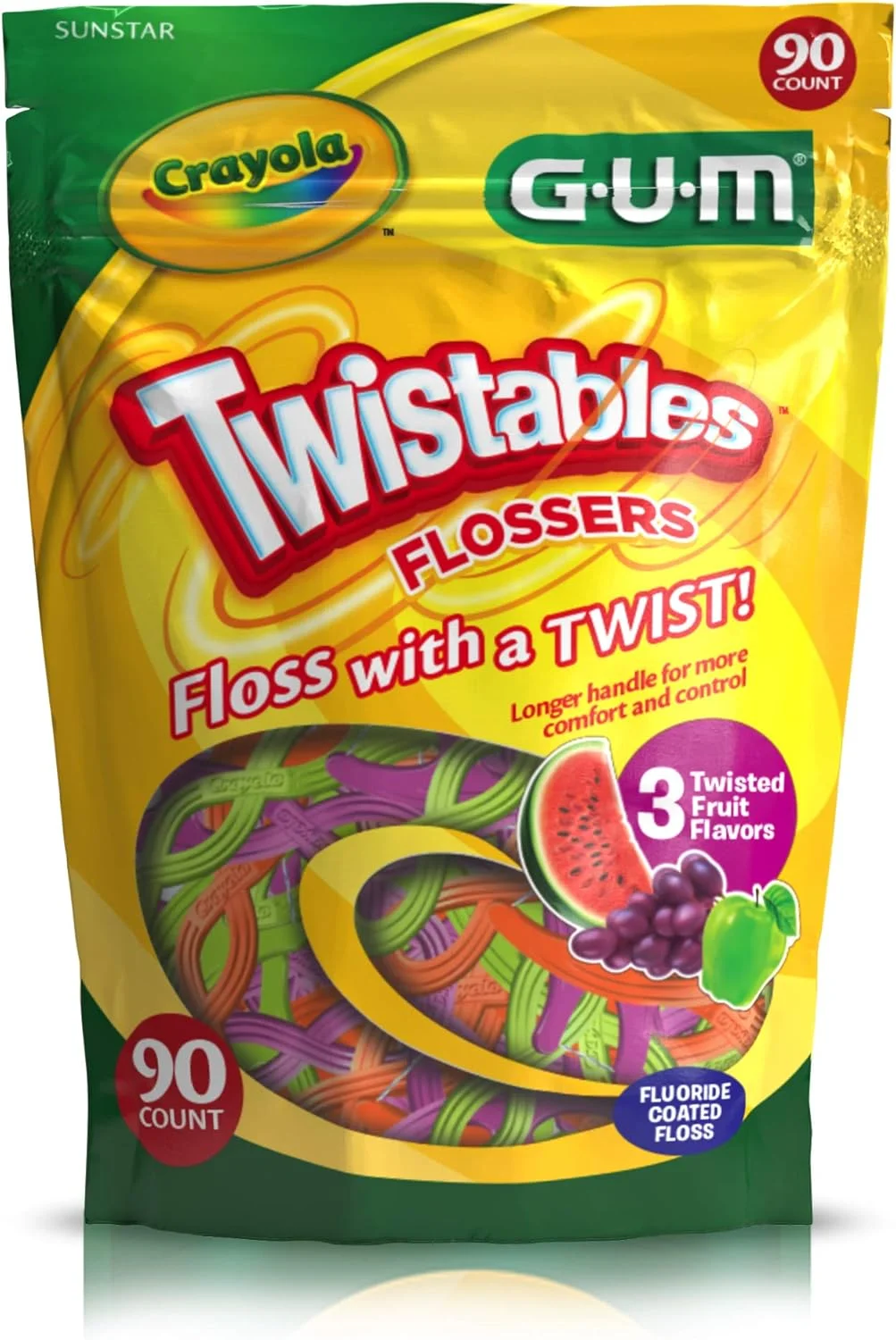 نخ دندان کودکان GUM Crayola Twistables با فلوراید - طراحی شده برای دستان کوچک - سه طعم میوه ای سرگرم کننده - انتخاب آسان نخ دندان برای کودکان 3 سال به بالا، 90 عدد (بسته 4 عددی) نخ دندان کودکان GUM Crayola Twistables با فلوراید - طراحی شده برای دستان کوچک - سه طعم میوه ای سرگرم کننده - انتخاب آسان نخ دندان برای کودکان 3 سال به بالا، 90 عدد (بسته 4 عددی)