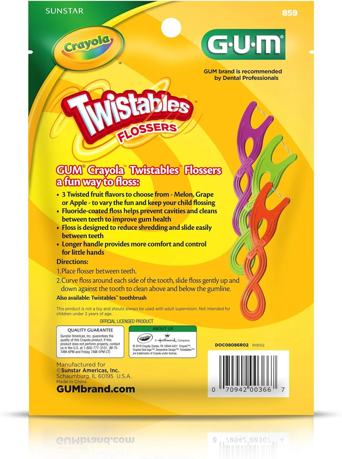 نخ دندان کودکان GUM Crayola Twistables با فلوراید - طراحی شده برای دستان کوچک - سه طعم میوه ای سرگرم کننده - انتخاب آسان نخ دندان برای کودکان 3 سال به بالا، 90 عدد (بسته 4 عددی) نخ دندان کودکان GUM Crayola Twistables با فلوراید - طراحی شده برای دستان کوچک - سه طعم میوه ای سرگرم کننده - انتخاب آسان نخ دندان برای کودکان 3 سال به بالا، 90 عدد (بسته 4 عددی)