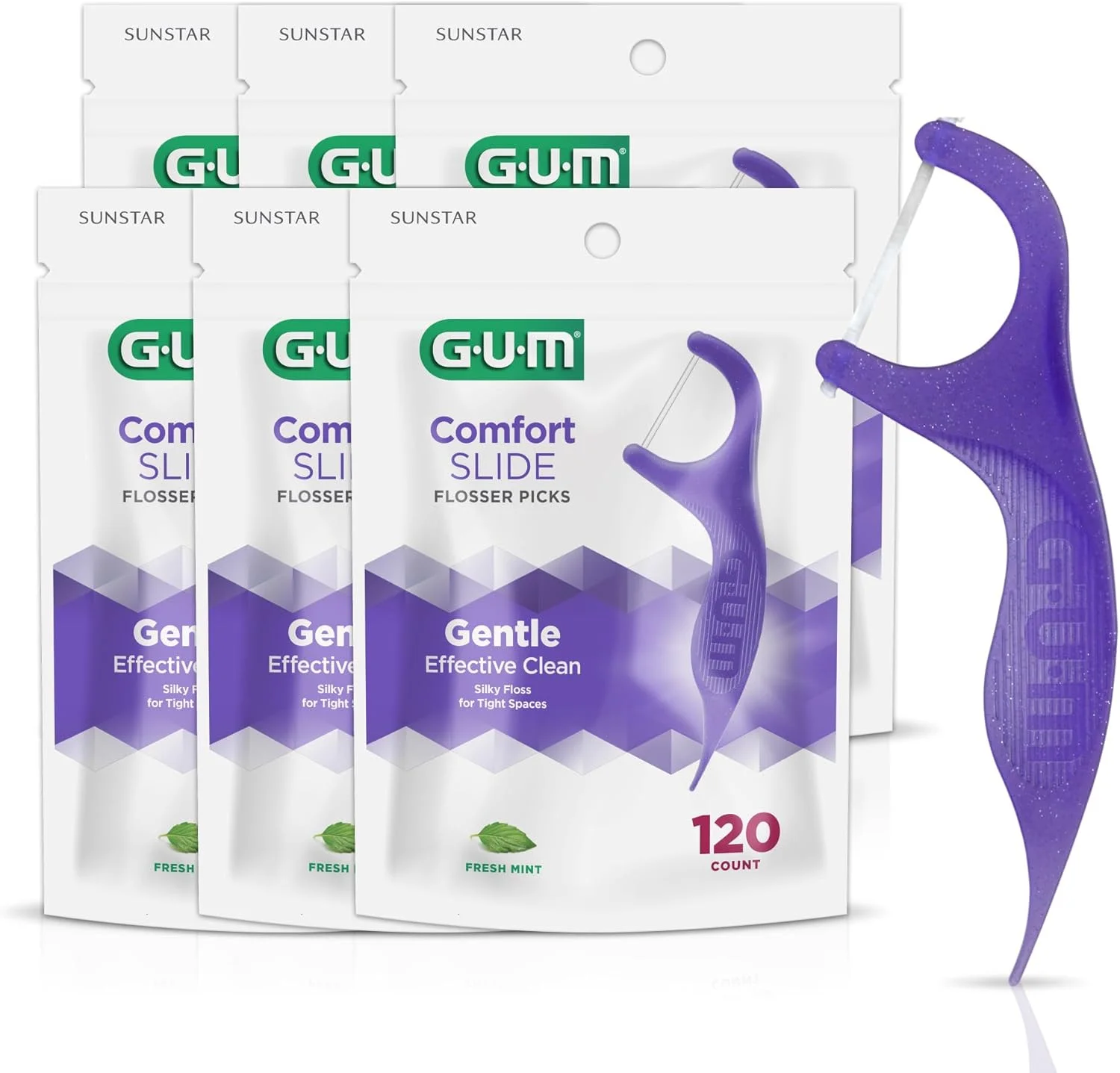 نخ دندان کمکی لثه GUM-887VE مناسب فضاهای تنگ، نعناع تازه، 120 عدد (بسته 6 عددی)